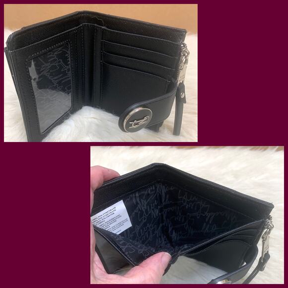 STEVE MADDEN Black Cross Grain Vegan Leather JADYN Bifold Wallet w/ ID Card Case - Picture 11 of 13